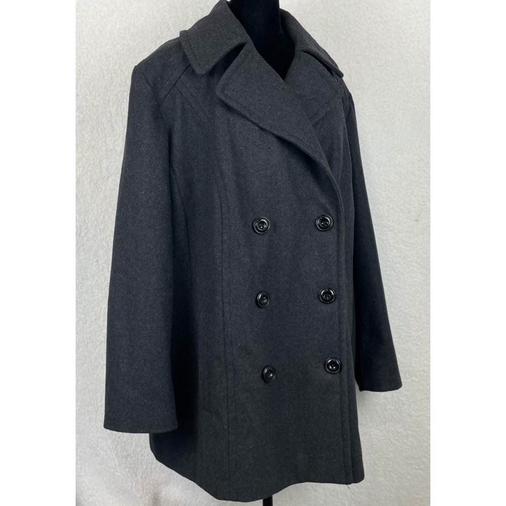 LONDON FOG • Charcoal Wool-Blend Double-Breasted Peacoat, 1X - Picture 7 of 16